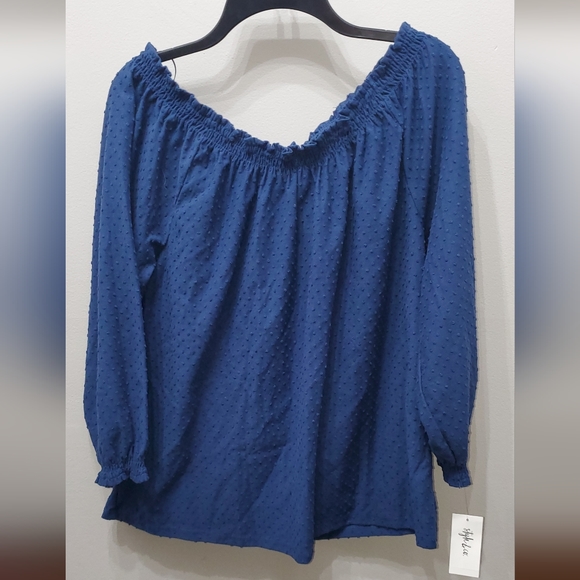 STYLE & CO BLUE OFF-THE-SHOULDER TOP - Picture 2 of 4